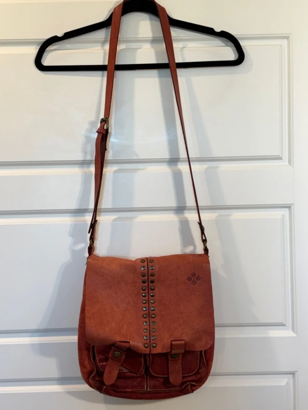 Patricia Nash Armeno Flap Crossbody Messenger Bag, Studs, Berry Red Leather